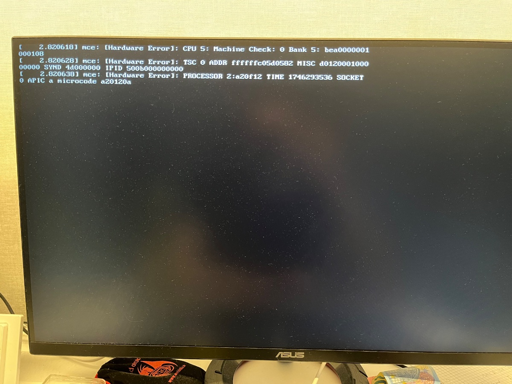 2.820618] mce: [Hardware Error]: CPU 5: Machine Check: 0 Bank 5: bea0000001
000108
2.820628] mce: [Hardware Error]: TSC 0 ADDR ffffffc05d0582 MISC d0120001000
00000
SYND 4d000000 IPID 500b000000000
2.820638] mce: [Hardware Error]: PROCESSOR 2:a20f12 TIME 1746293536 SOCKET
0 APIC a microcode a20120a 